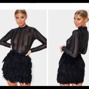 NWT PrettyLittleThing Fawn feather Dress